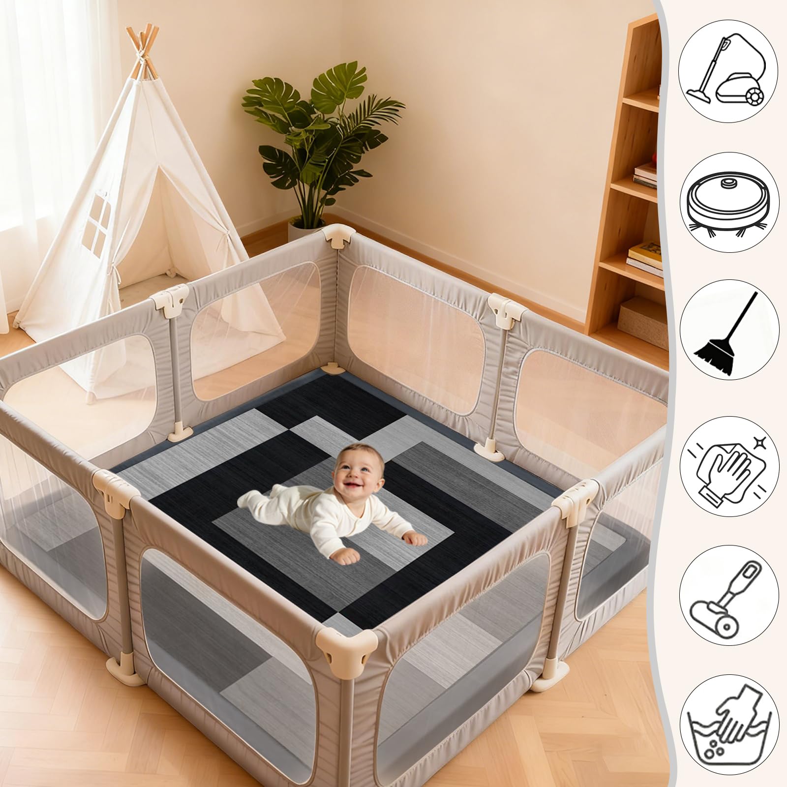 Spielmatte Baby/Krabbelmatte Baby, Teppich für Kinderzimmer mit hochwertigem Memory-Schaum, 2 cm Dick Krabbelmatte Baby, Krabbeldecke, Tatami Matte 190 x 300cm
