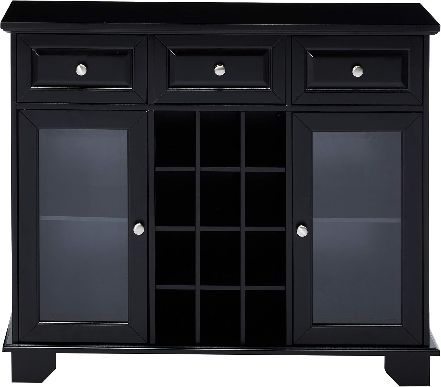 Kings Brand Furniture Buffet Server Sideboard Cabinet with 12-Bottle Wine Rack, Metal Handles, 2 Cabinets, 3 Drawers, 4 Shelves, Freestanding Storage for Dining Room Kitchen Living Room, Black