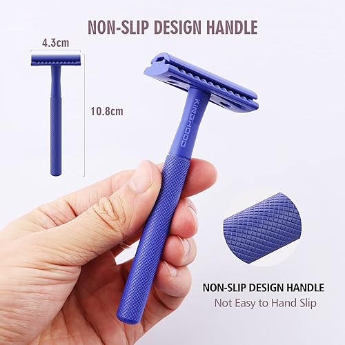 Miniatura 4 de Kinghood Maquinilla de afeitar de seguridad de doble filo, maquinilla de afeitar de una sola hoja con 10 cuchillas de acero inoxidable, maquinilla