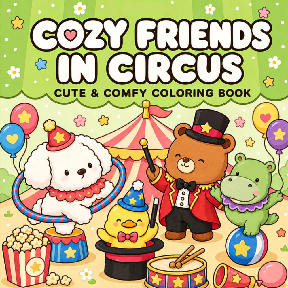 Cozy Friends in Circus: Cute & Comfy Coloring Book for Adults and Teens