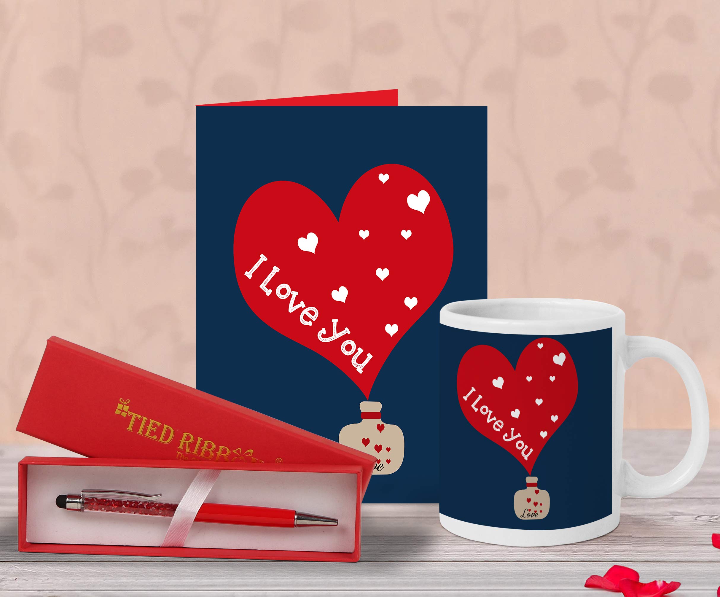 TIED RIBBONS Valentine Gift for Husband Wife Girlfriend Boyfriend Girls Boys - Romantic Gift (Valentine Special Coffee Mug, Greeting Card and Pen with Box)