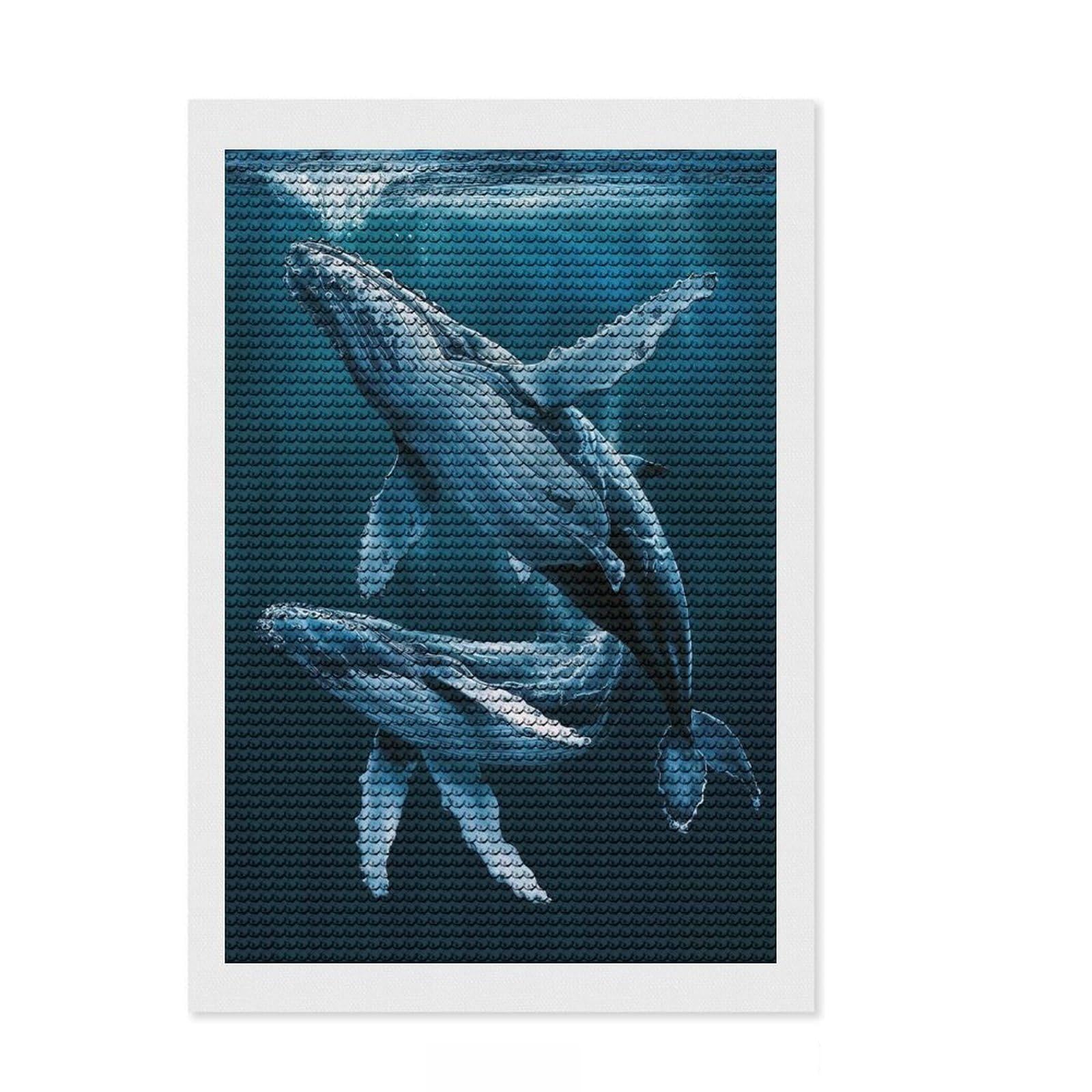 Junmoney Humpback Whales Diamond Style Art Kit 8"x12", Boho Decor, Gift Idea, Farmhouse Decor, Winter Craft, Artistic Hobby