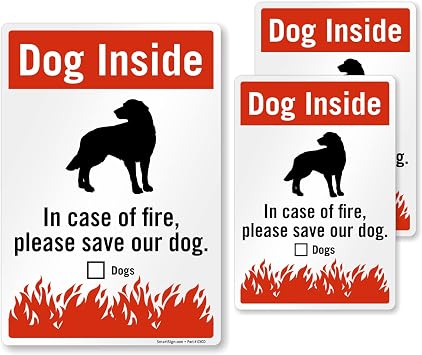 SmartSign Pack of 3 Dog Inside - in Case of Fire Please Save Our Dog Pet Rescue Label Set, One 3.75"x5.5" & Two 2.75"x4" - Engineer Grade Reflective Decals, Red, Black and White