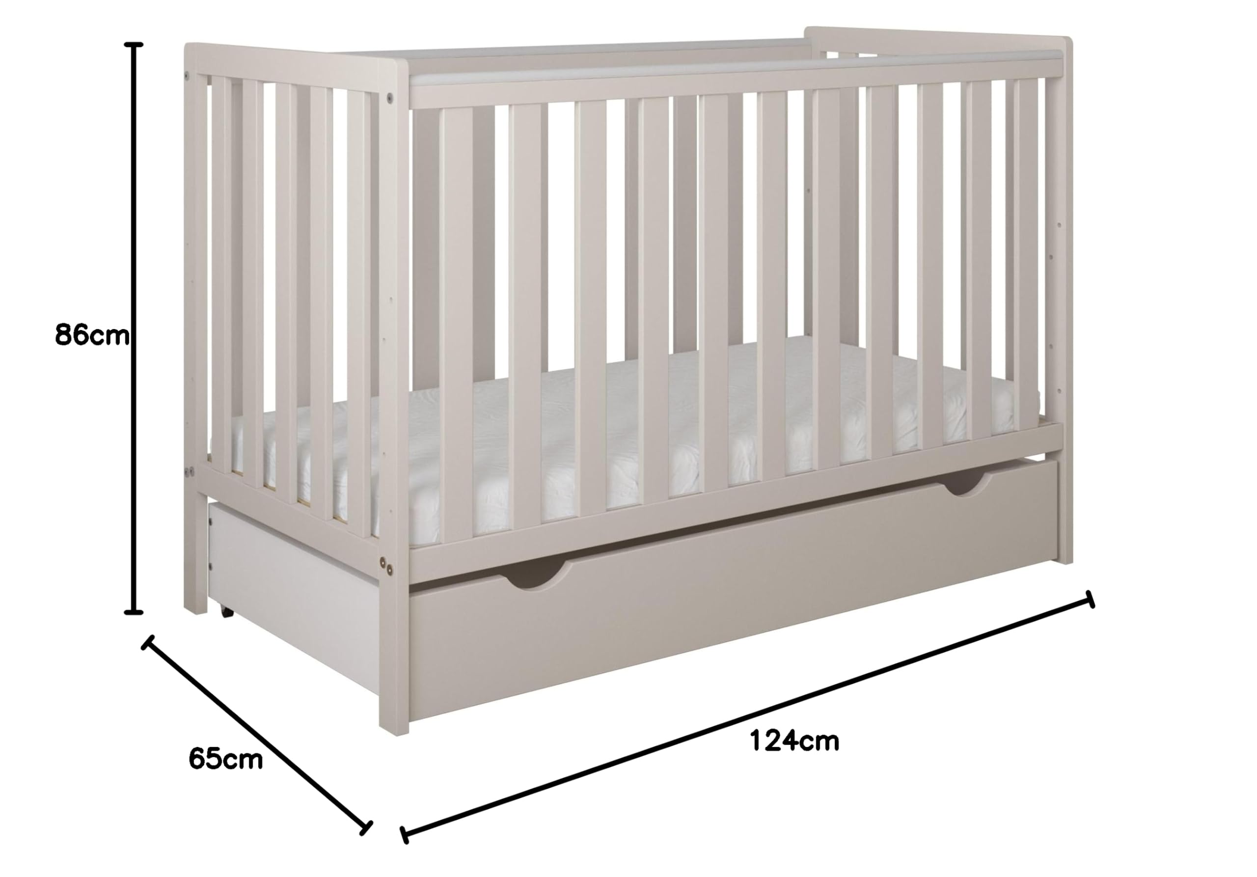 zee Bambi Kaschmir Babybett 120x60 cm 2in1 mit Matratze, Schublade & Schutzbarriere Klassisches Gitterbett 3-Fach Höhenverstellbar Kinderbett mit Beißschutz & zu Juniorbett umbaubar