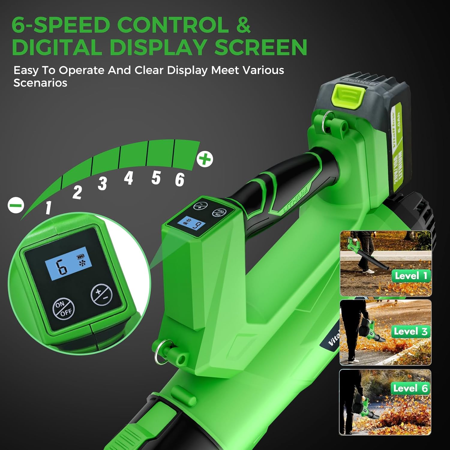 Cordless Leaf Blower with 2× 6.0Ah Batteries and Charger, 540CFM/170MPH Battery Powered Leaf Blower, 6 Speeds, Lightweight Electric Leaf Blowers for Lawn Care, Patio, Dust and Leaves Cleaning 2025 - Image 4