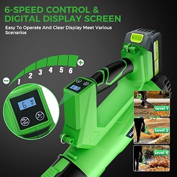 Cordless Leaf Blower with 2 6.0Ah Batteries and Charger, 540CFM/170MPH Battery Powered Leaf Blower, 6 Speeds, Lightweight Electric Leaf Blowers for Lawn Care, Patio, Dust and Leaves Cleaning 2025
