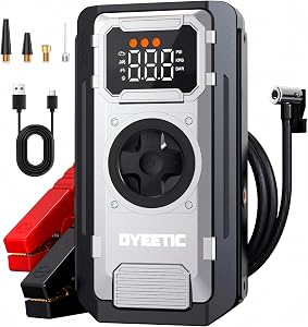 6000A Jump Starter with Air Compressor, 12V Battery Booster Pack for All Gas & 12L Diesel Engines, 150PSI Tire Inflator, Smart Display, Jump Box, Battery Booster Pack,600LM Flashlight