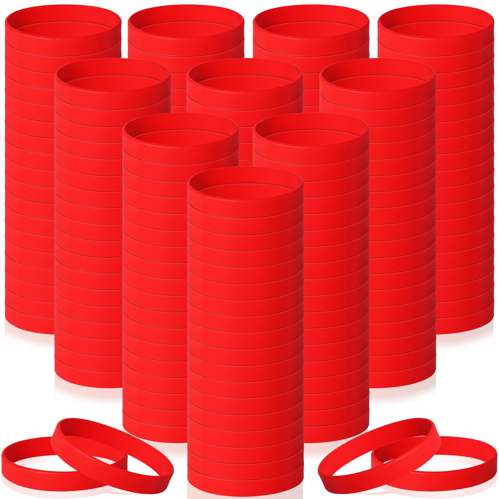 240 PCS Red Rubber Silicone Bracelets, Blank Wristbands Gifts Supplies for Adults Kids Sports Teams Party (Red)