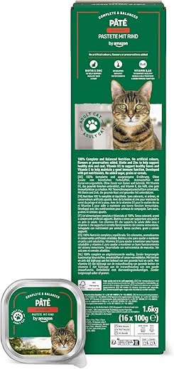 Marchio Amazon - Lifelong, Alimento per gatti, Paté con manzo, 16 confezione...