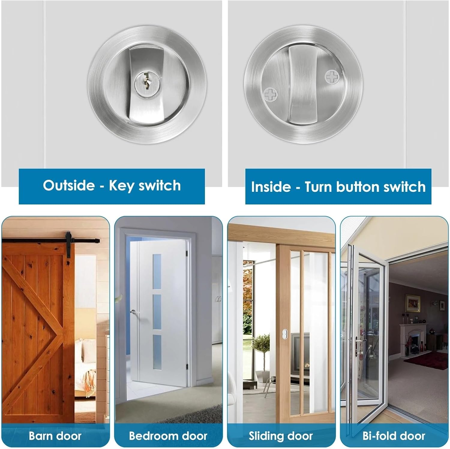 Pocket Door Lock 2Pcs Circular Black Sliding Door Lock Barn Bathroom Double Hook for Privacy Sliding Door Bifold Door(Black)