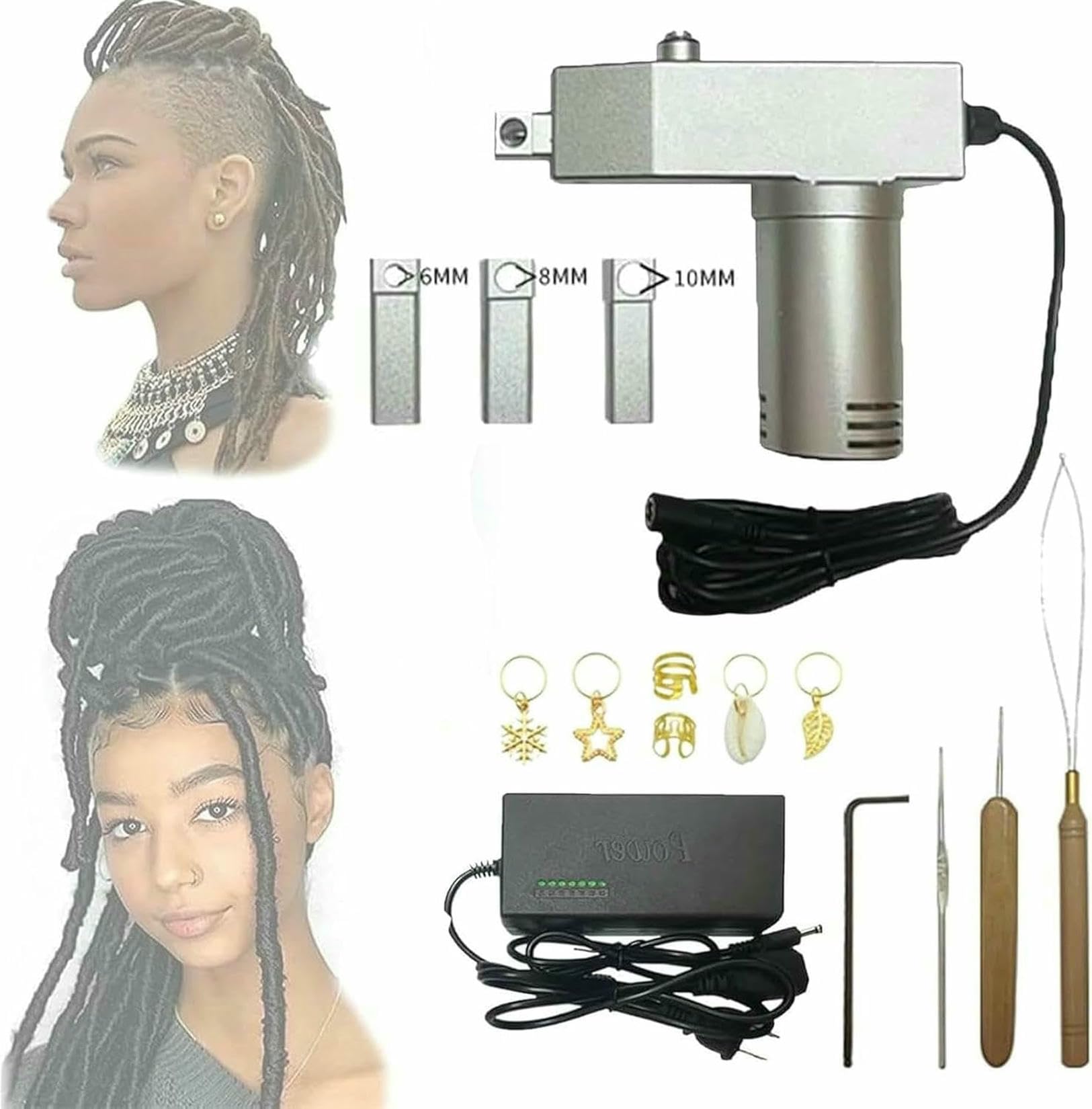 Máquina de crochet eléctrica para rastas de acero inoxidable con kit completo