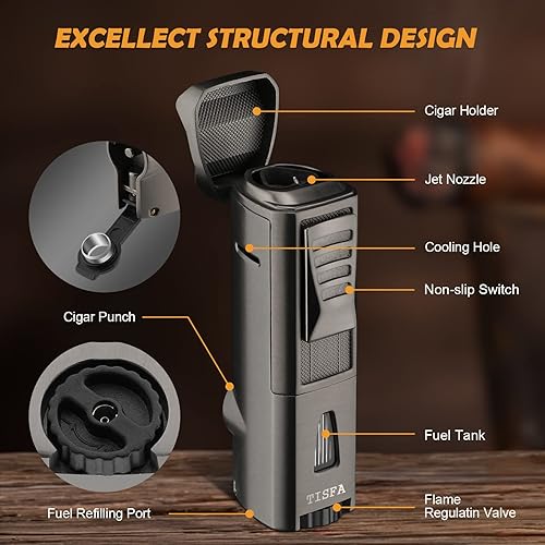 Miniatura 6 de TISFA Humidor de cigarros con encendedor 3 en 1 y encendedor de antorcha con ponche de puros