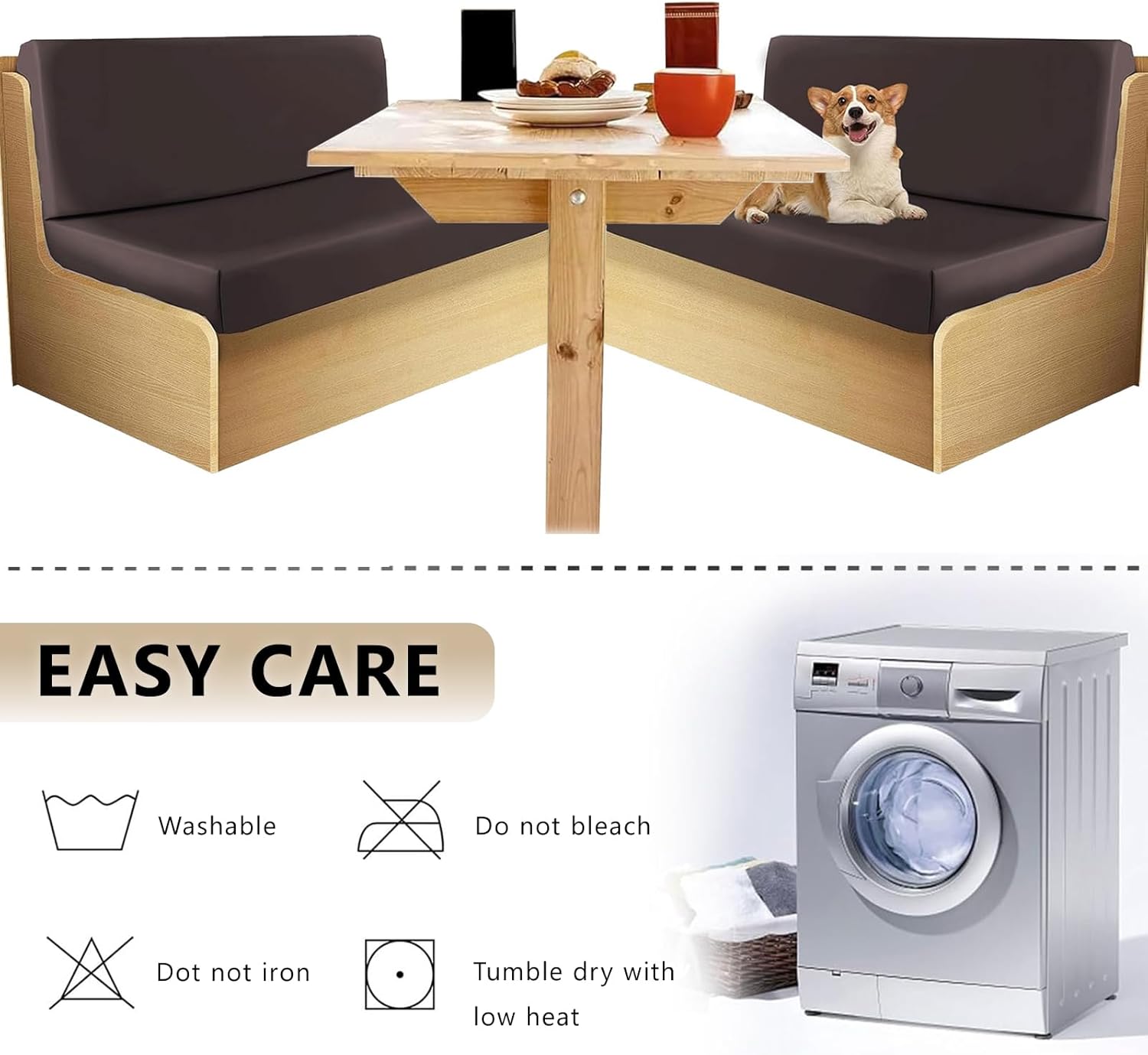 Vapor Fitness PU Leather RV Dinette Cushion Covers, RV Couch Cover Waterproof Stretchable, RV Seat Covers, Includes 2 Bench Cushion Cover & 2 Backrest Covers(Brown)