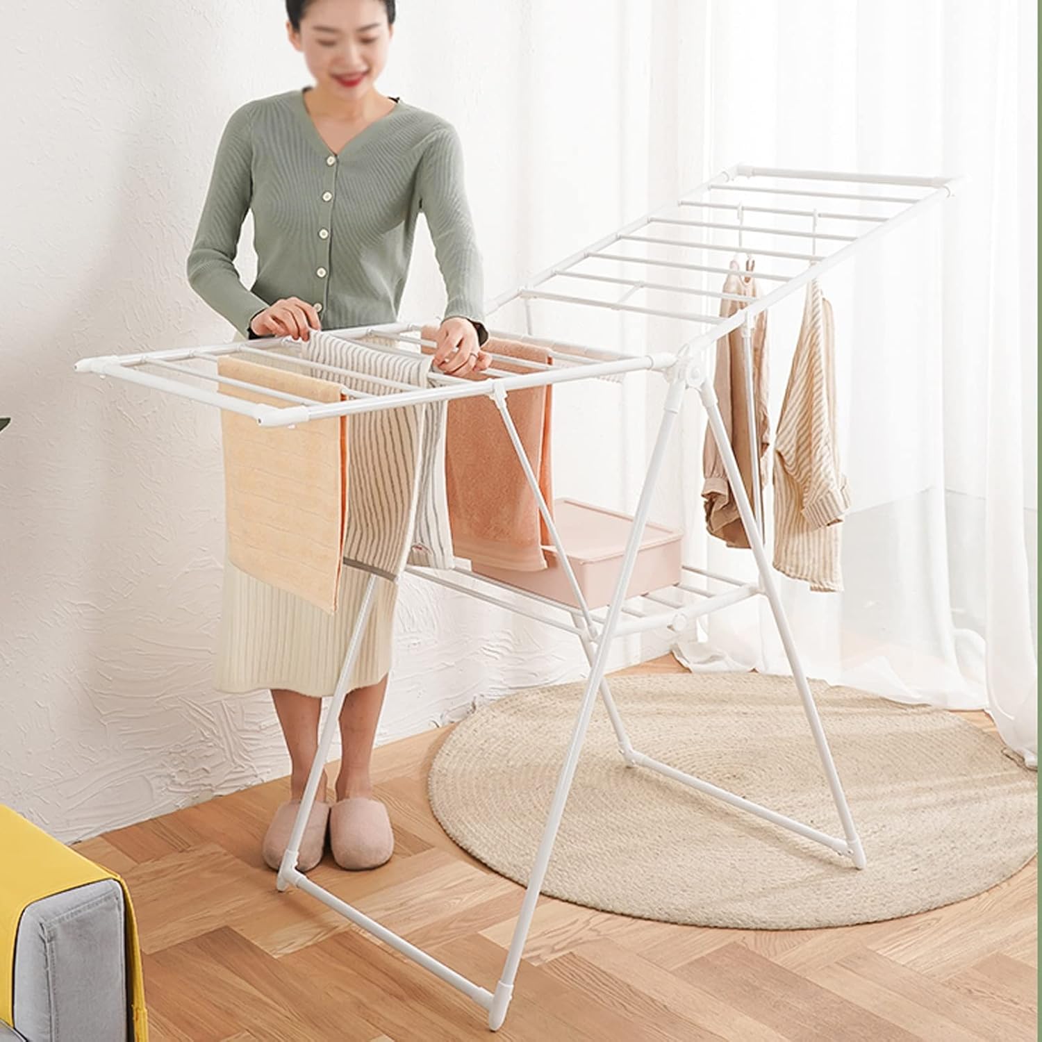 Foldable Portable Clothes Drying Rack - Space-Saving Laundry Airer, Carbon Steel, Collapsible Design for Towels, Bed Linen & Clothes - Ideal for Home & Travel