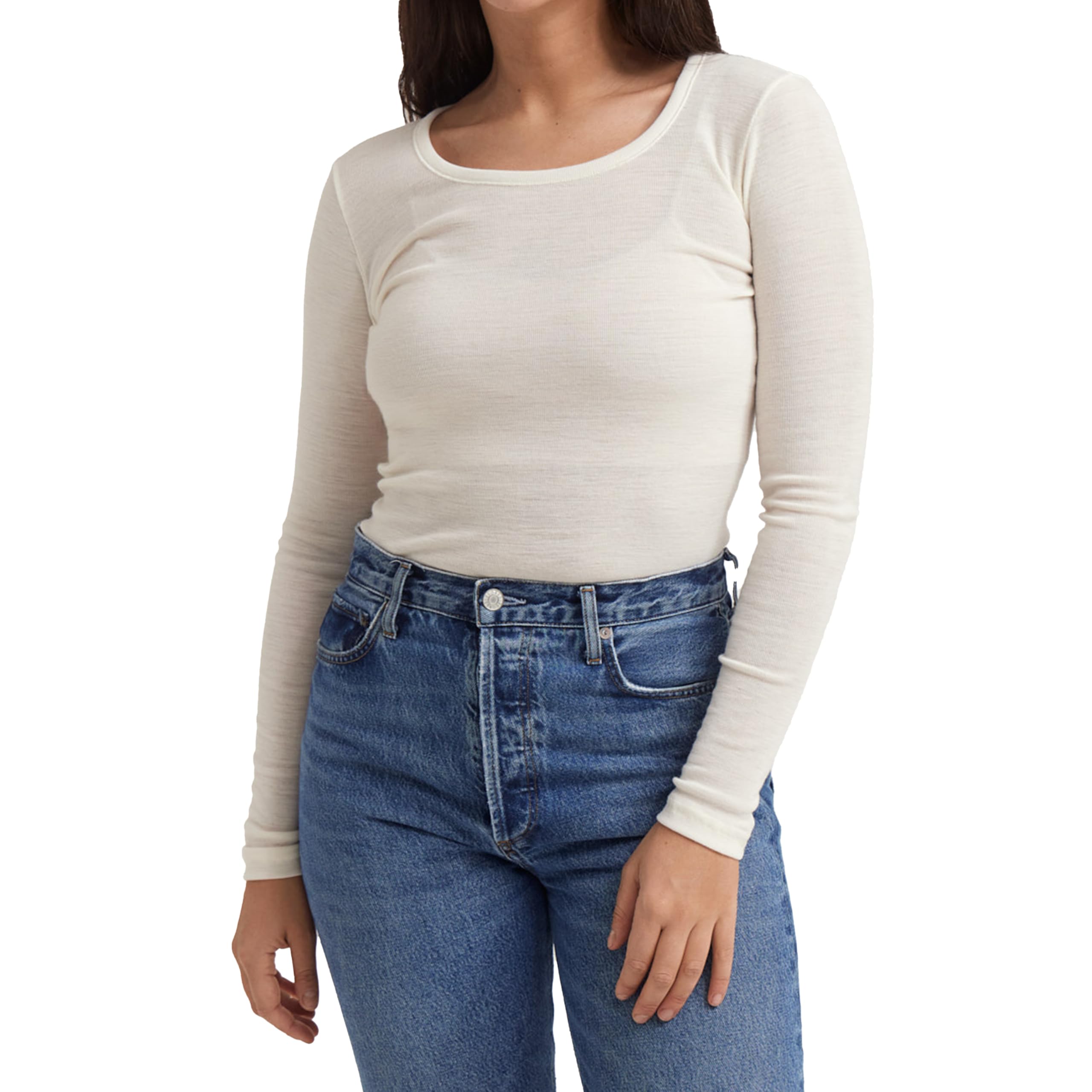 DILLING Tricot de Peau à Manches Longues, en Laine mérinos, pour Femme Naturel