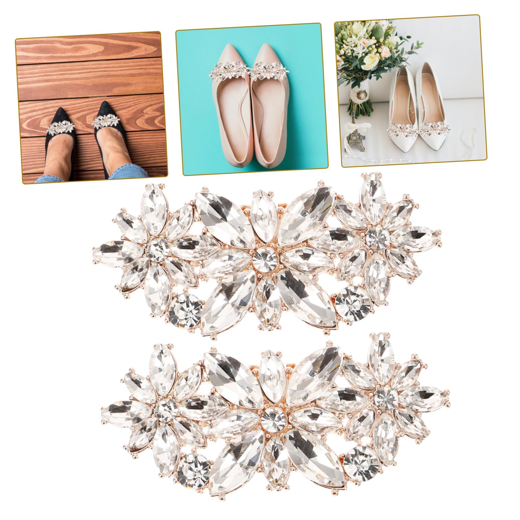 PACKOVE Accessori Per Fiori Di Scarpe Con Strass Matrimonio Decorazioni Clip Per Scarpe Adornare Calzante Decorazioni Matrimonio Fibbia Per Scarpe Rimovibile Golden Lega Di Zinco