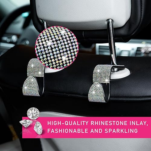 Miniatura 9 de Augeny 4 ganchos brillantes para reposacabezas de asiento de automóvil, organizador de almacenamiento colgante de diamantes de imitación para