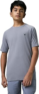 TECHNOSPORT Boy's Slim Fit Textured Half Sleeve Round Neck T-Shirt with UPF50+, Qucik Dry for Sports & Regular Use Price In India