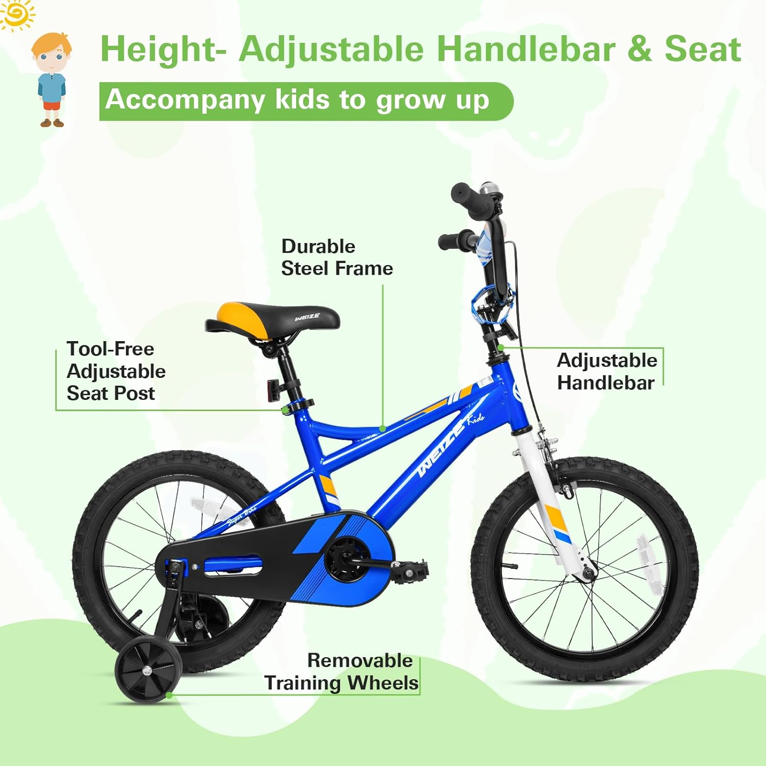 WEIZE Kids Bike,14 16 20 Inch Children Bicycle for Boys Girls Ages 3-12 Years Old, Rider Height 32-60 Inch, Coaster Brake, Multiple Color Options 4 WEIZE Kids Bike,14 16 20 Inch Children Bicycle for Boys Girls Ages 3-12 Years Old, Rider Height 32-60 Inch, Coaster Brake, Multiple Color Options - Image 2