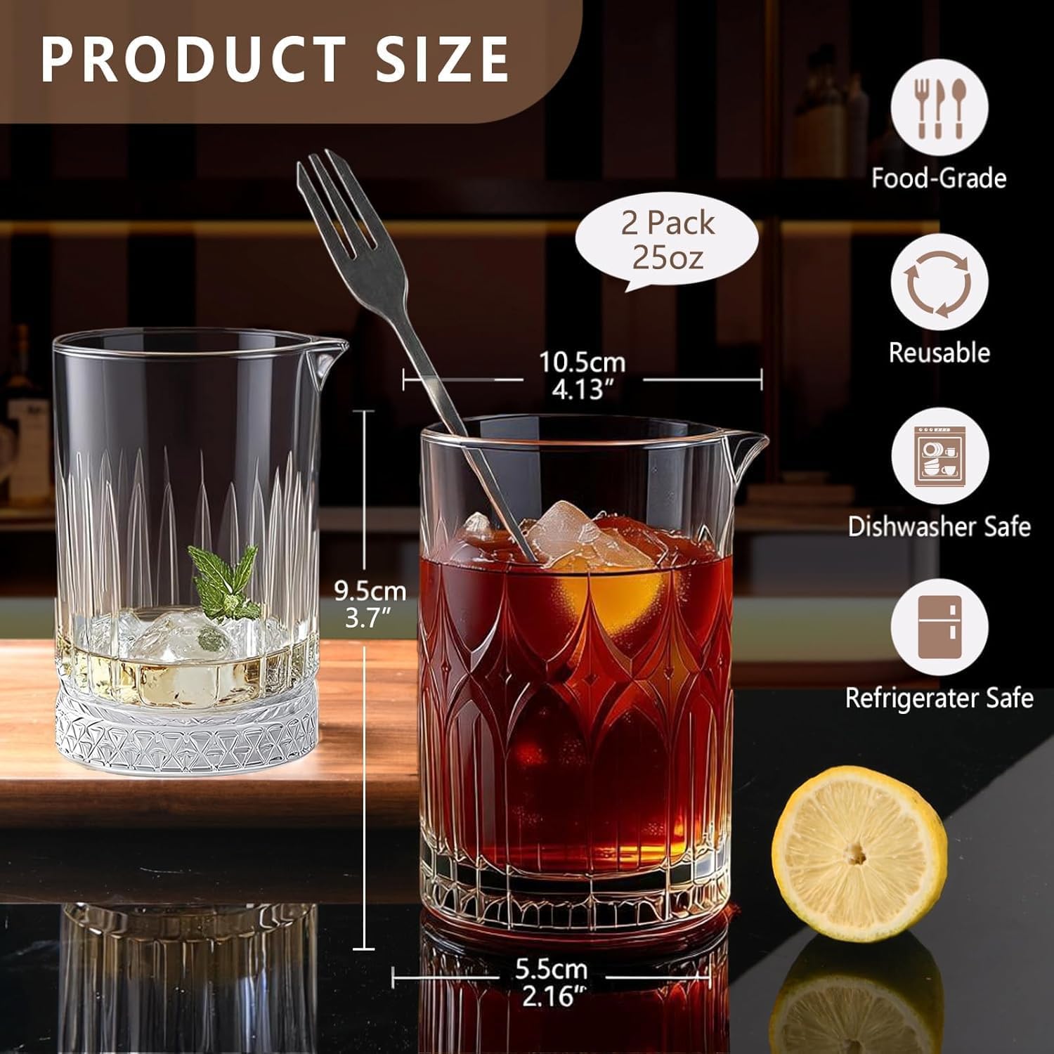 2 Pack Cocktail Mixing Glass 25oz - Professional Heavy Base Bar Mixing Glasses, Thick Walled Dishwasher Safe Cocktail Pitcher Set for Home Bartender