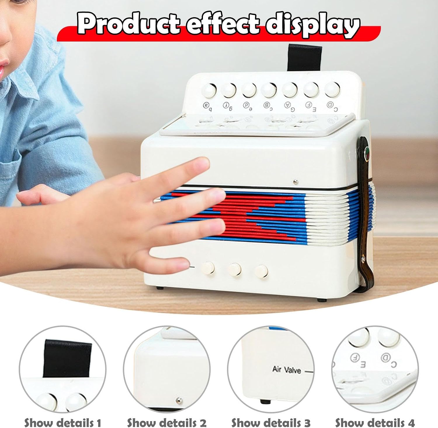 Kids Accordion Accordion for Children Fun Activity Compact Musical Instrument for Home Birthday Beginner, White