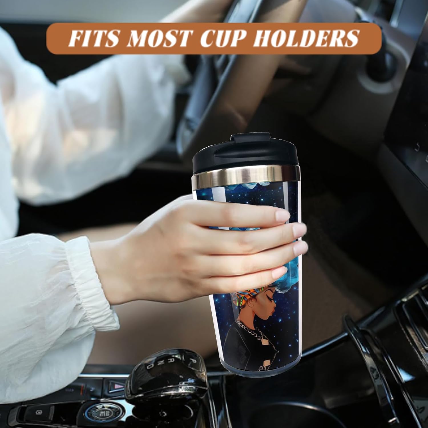 Funny Black Girl African American Print Waterproof Stainless Steel Travel Coffee Mug, Gifts For Aunt Sister Friends, Men Women Love It, Insulated Water Bottle Tumbler Cup 13 OZ - Image 4