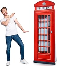 6.4 ft Red British Phone Booth Cardboard Stand up Life Size London Theme Party Decoration English Telephone Booth Stand-up Prop for Birthday British Theme Graduation Office Event Decor