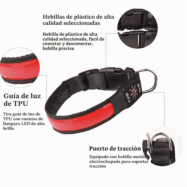 Foto 2 de 7 de Collar LED Iluminado USB Recargable Impermeable para Perro, Banda Nocturna con 3 Modos de Brillo