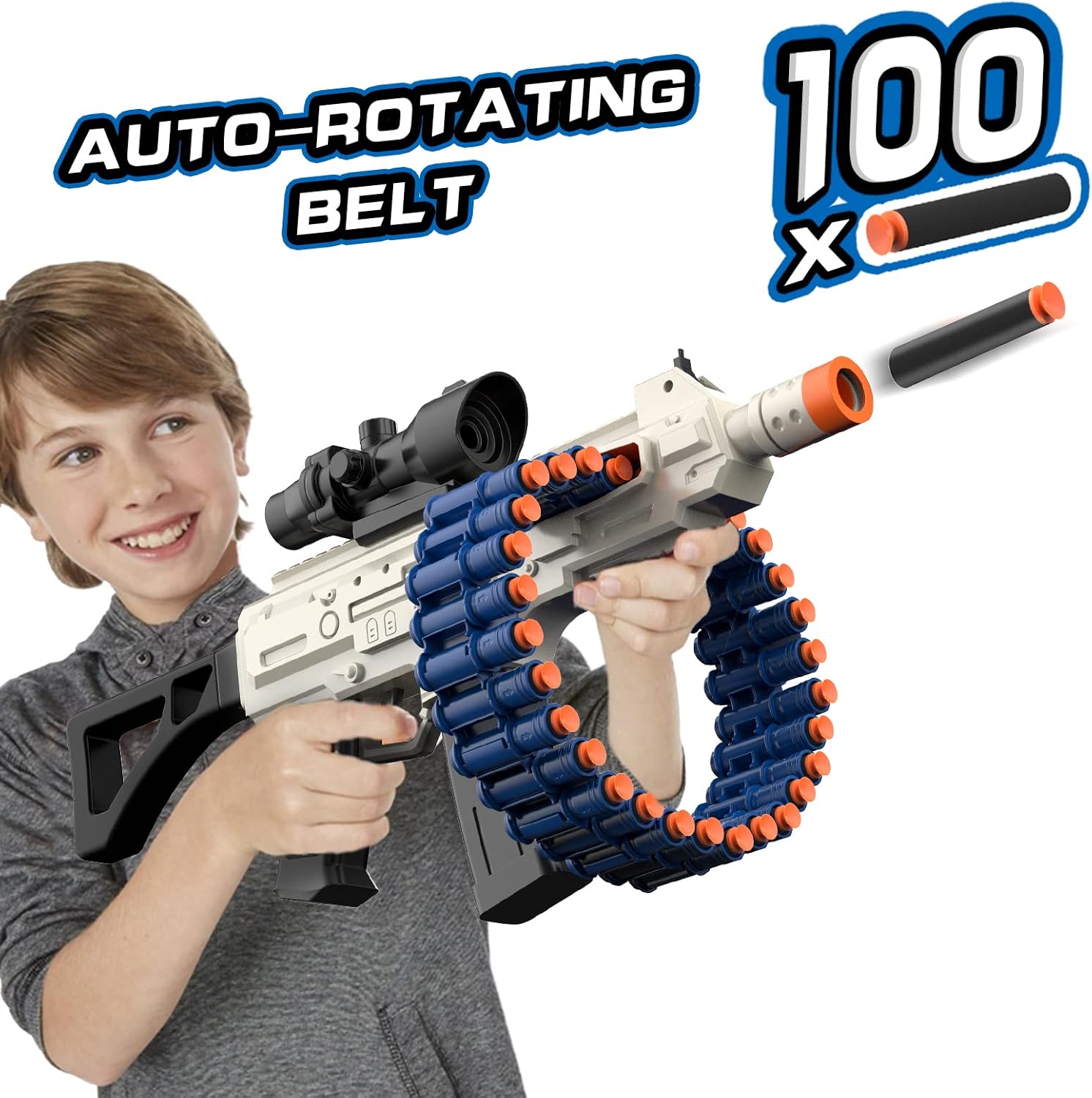 Electric Automatic Toy, JakMean Toy Blaster with 30 Dart Clips and 100 Foam Darts, Outdoor Shooting Games Toys for 6-12 Year Old Boys & Girls Adults, Gifts for Birthday Xmas (J3A)