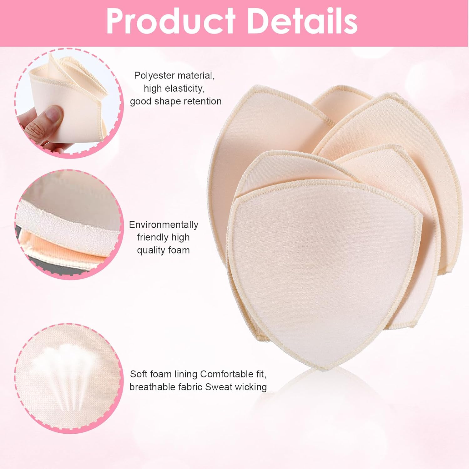 6 Pairs Bra Inserts, Sports Bra Pads, Removable Pads for Bras Inserts for Sports, Swimwear, Dresses Women(Skin, Black, White) - Image 4