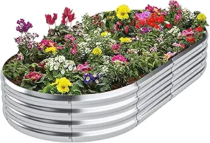Besebay Galvanized Raised Garden Bed, Gardening, Vegetable, Flower Planting Bed, Oval Metal Garden Box Outdoor, Large Metal Garden Box 631 ft(Silver)