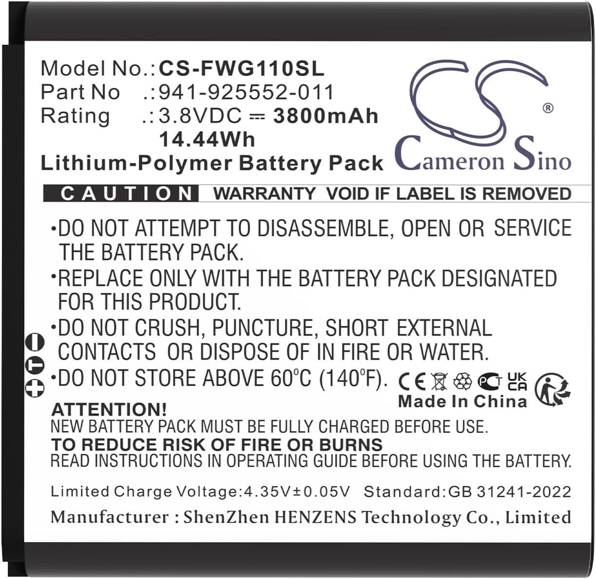 Battery for Franklin Wireless RG1100 PN:Franklin Wireless 941-925552-011 3800mAh / 14.44Wh