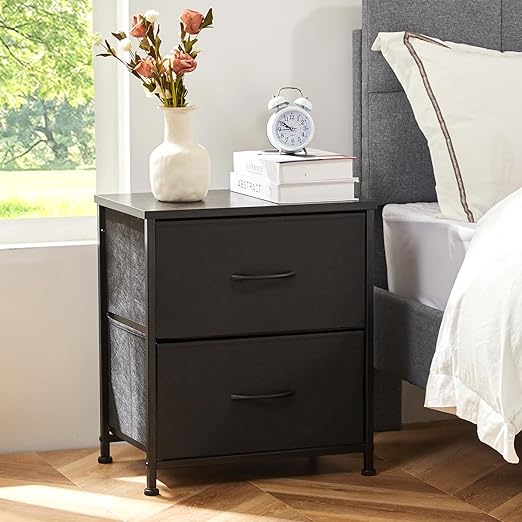 Sweetcrispy Nightstand Small Dresser with 2 Fabric Drawers Side Bedroom End Table Kids Bedside Storage Furniture for 20" Tall Night Stand for Closet, Entryway, College Dorm, Black thumbnail 2