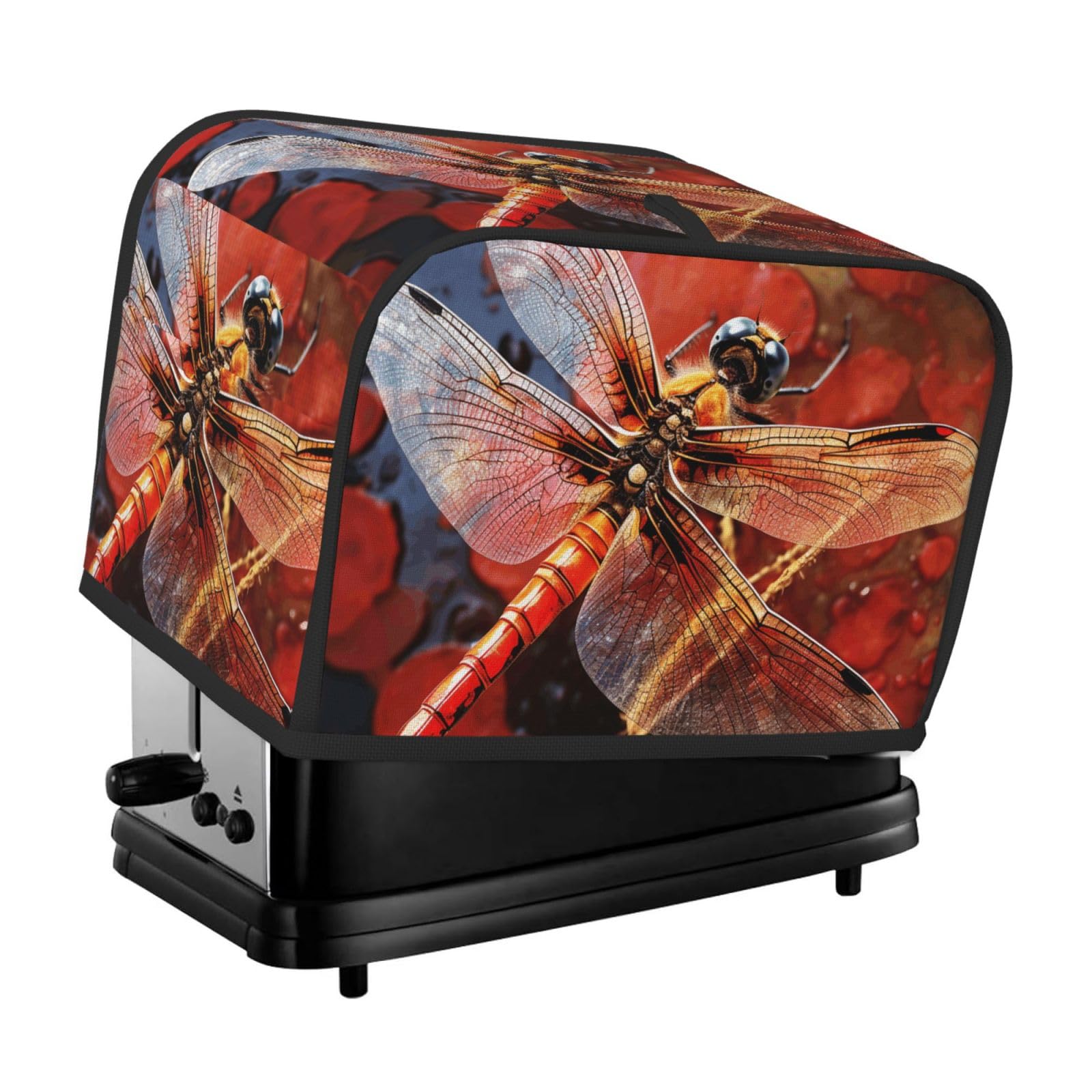 Fodpand Black Toaster Covers 2 Slice Red Dragonfly Bread Machine Cover Quilted Dustproof Toaster Cover Washable Bread Maker Protective For Kitchen Small Appliance