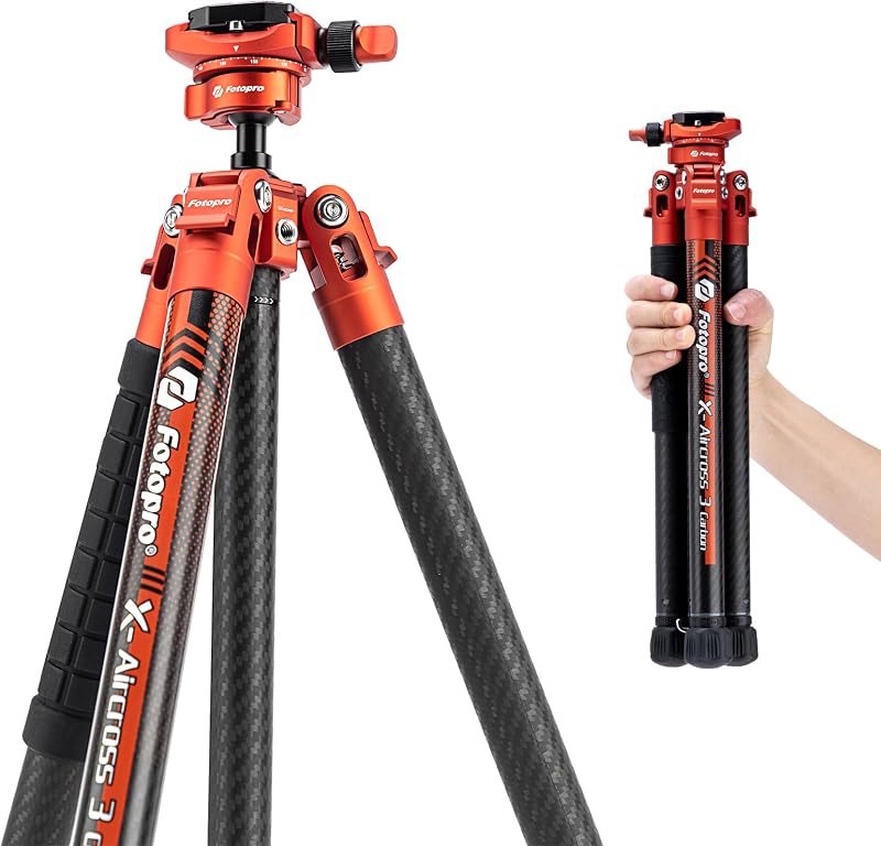 Fotopro 62" Camera Tripod, Ultralight 1.8lbs Carbon Fiber Tripod with 360° Ball Head, 22lbs Load, 1-Sec Quick Lock, Carry-On Travel Tripod for DSLR Mirrorless Cameras, X-Aircross 3 Lite