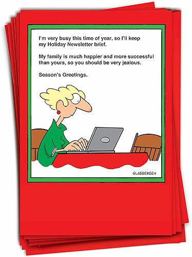 NobleWorks - Caja de 12 divertidas tarjetas de Navidad - Divertido humor navideño, juego de papelería navideña con sobres (1 diseño, 12 tarjetas) -