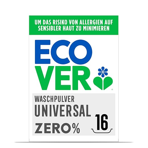 Ecover ZERO Waschpulver (1,2 kg/16 Waschladungen), Sensitiv Waschmittel mit pflanzenbasierten Inhaltsstoffen, Waschmittel Pulver für Allergiker und empfindliche Haut