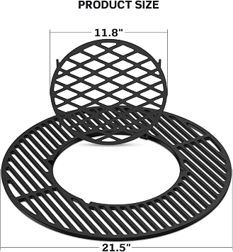 Charkettle 2-in-1 Cast Iron 21.5 Inch Grill Grate Replacement and Cast Iron Gourmet BBQ System Griddle, Compatible with Weber 22-1/2 inch Kettle Charcoal Grills