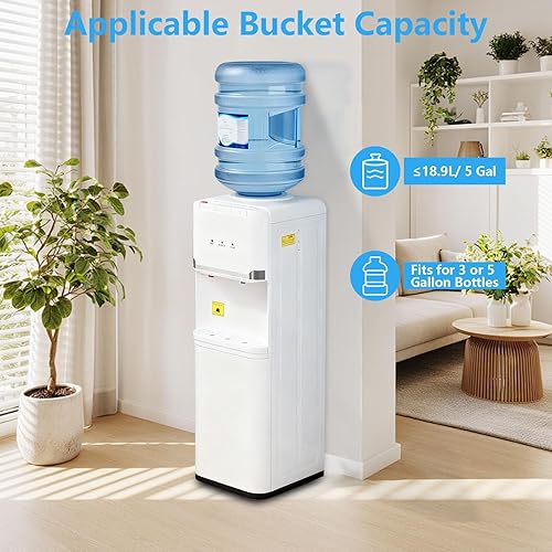 Miniatura 3 de Top Loading Dispensador de enfriador de agua para botellas de 5 galones, 3 ajustes de temperatura, dispensador de agua caliente y fría con bloqueo