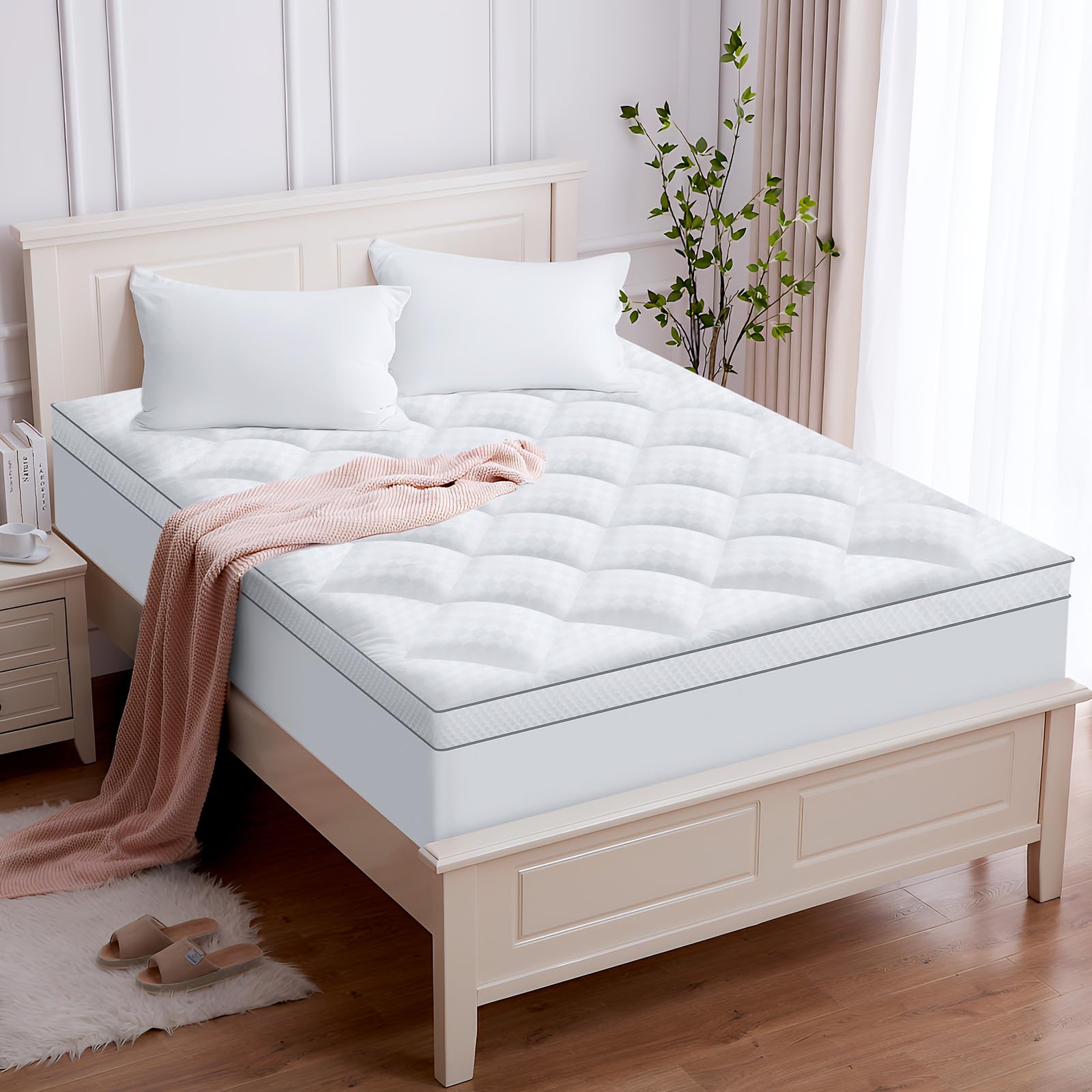 Matratzentopper mit Memory Foam Partikel 150x200cm, 1000gsm Ultraweich Matratzen Topper mit 4 Anti-Rutsch-Ecklaschen, Premium Matratzenauflage Hypoallergene, Maschinenwaschbar Microfaser Topper