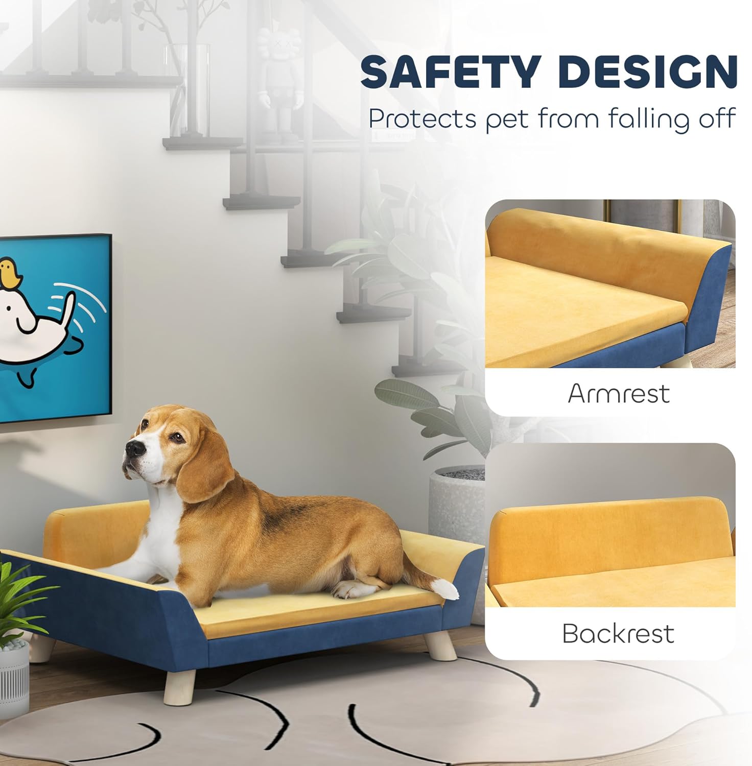 PawHut Dog Sofa Bed, Pet Couch for Small Dogs with Soft Cushion, Removable Washable Cover, Elevated Dog Bed Couch with Anti-Slip Foot Pads, Orange