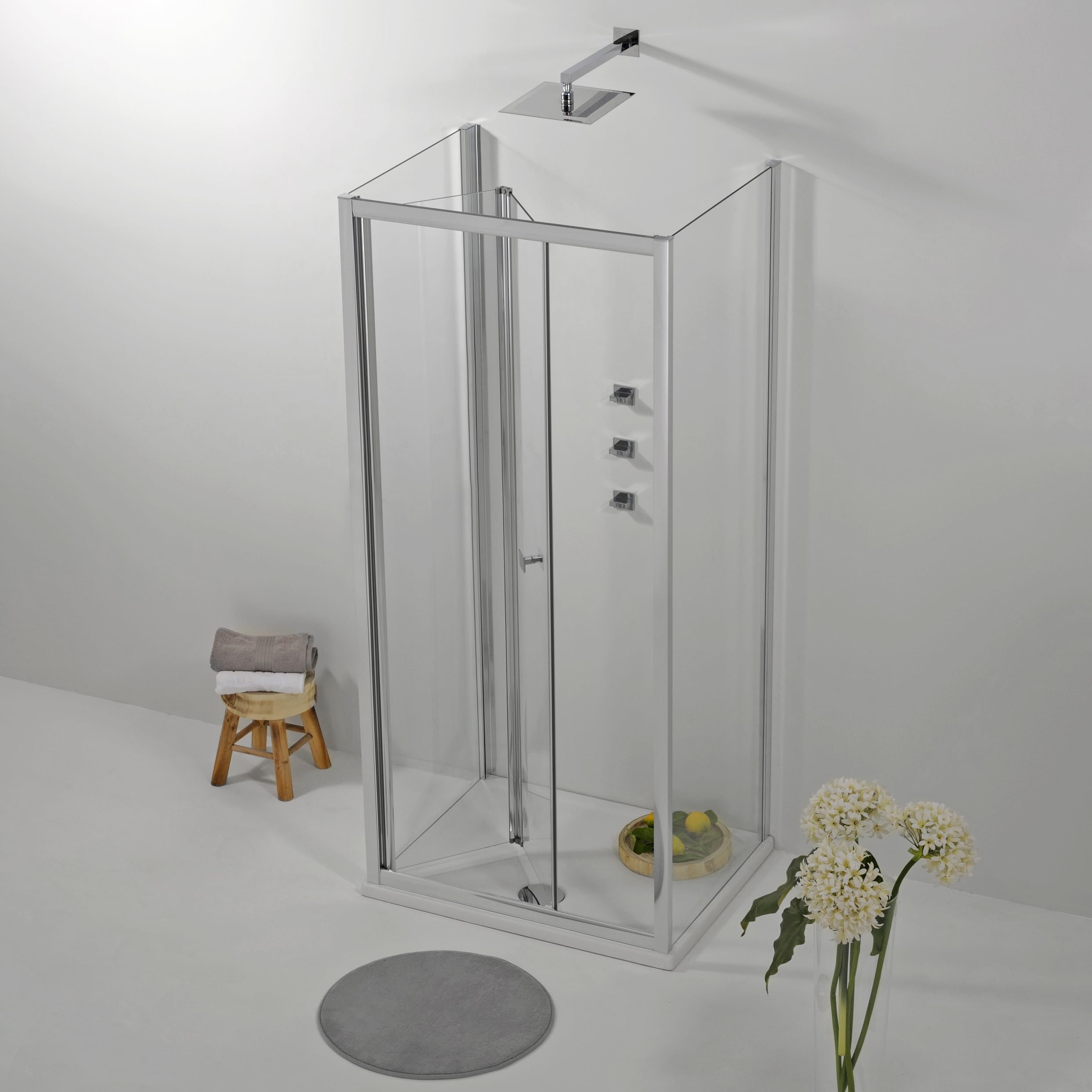 Box Doccia 3 Lati 80x80x80 cm x h190 - Cabina Doccia Pieghevole con Apertura a Libro, Vetro Temperato 6 mm, Profilo Cromato e Chiusura Magnetica - Regolabile e Facile da Installare