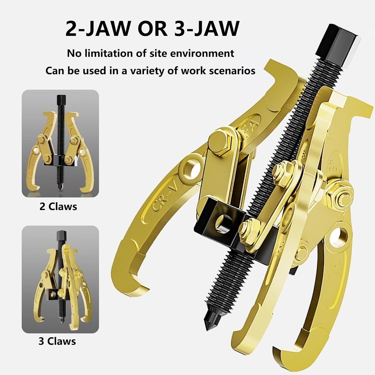 Heavy Duty Carbon Steel Gear Removal Tool, 3 jaw or 2 jaw Puller for Removing Pulleys, Gears, Bearings, flywheels(4in/1.5T)