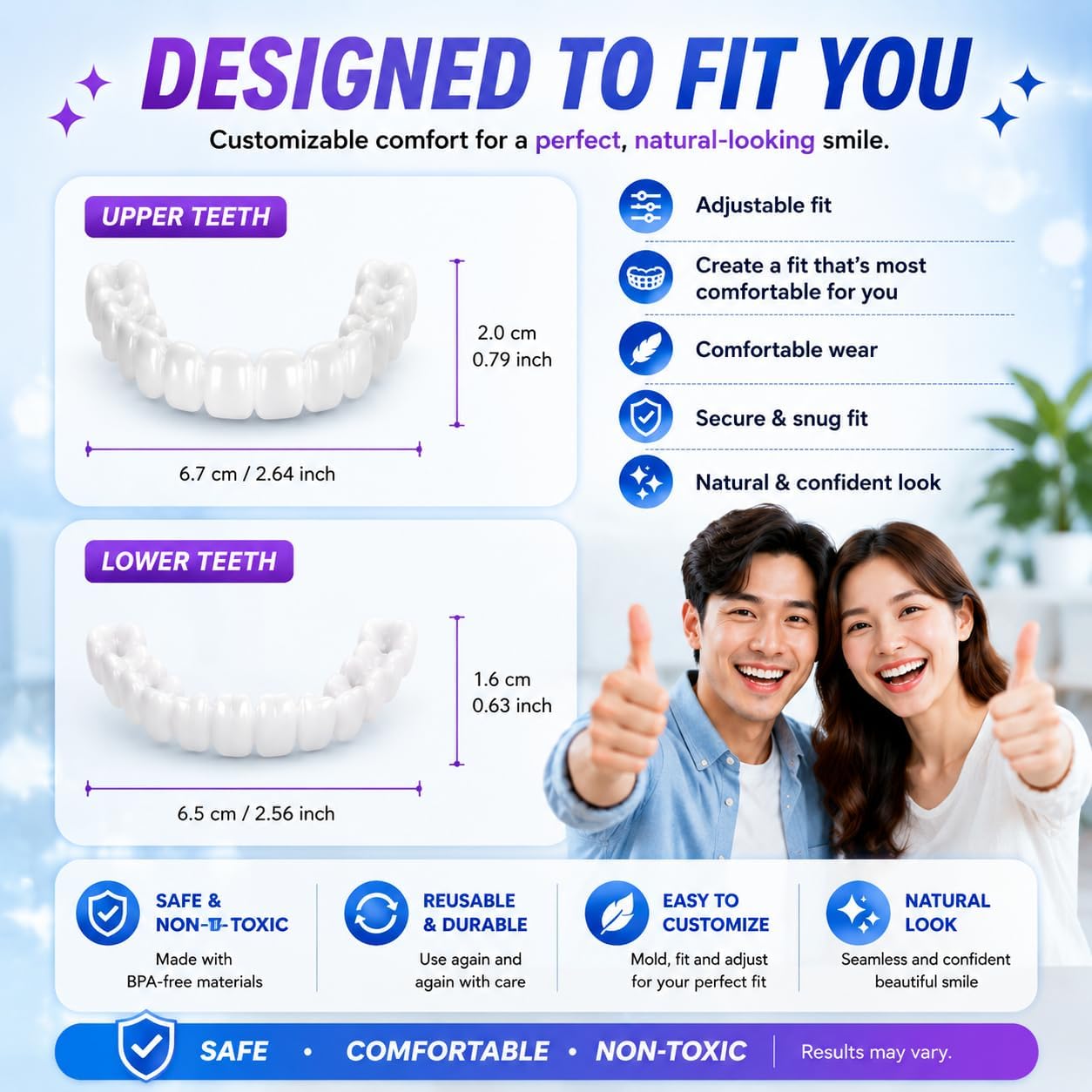 Men's and Women's Temporary Veneer kit, Adjustable Veneer kit, Natural and Comfortable，Design to Restore Confident Smile-N06 (Natural ColorA003)