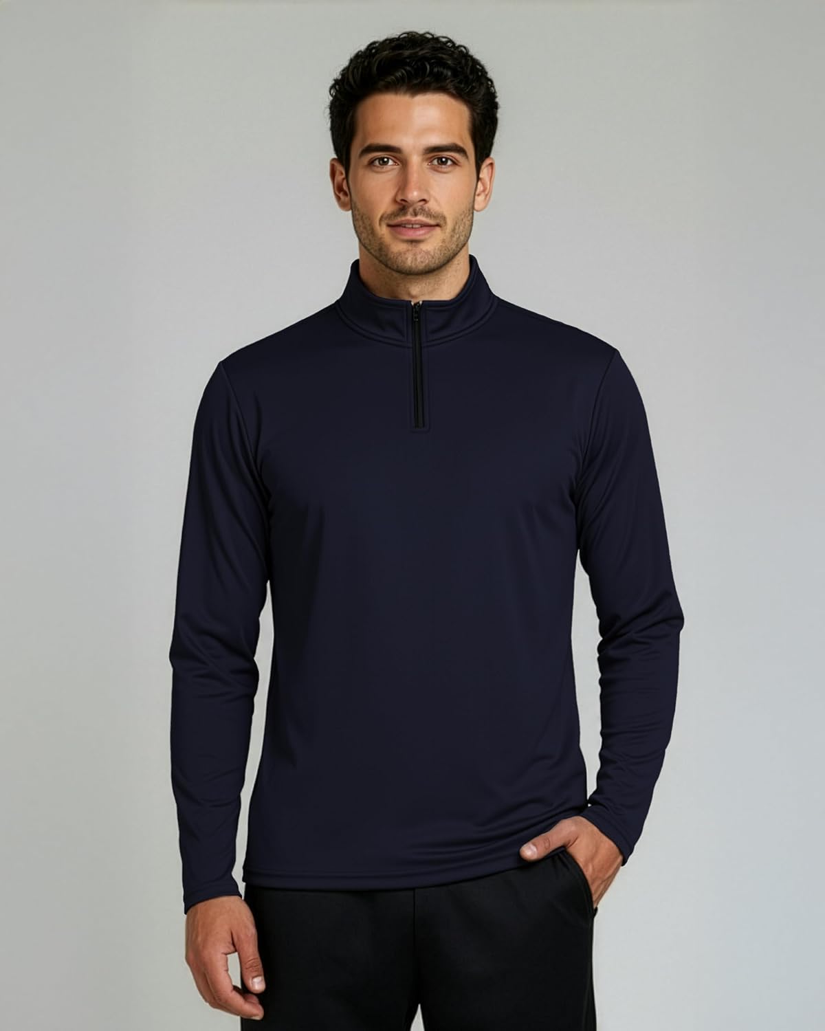 Real Essentials 3 Pack: Men's Mesh Long Sleeve Athletic Quarter Zip Pullover - Outdoor UPF 50+ (Available in Big & Tall)