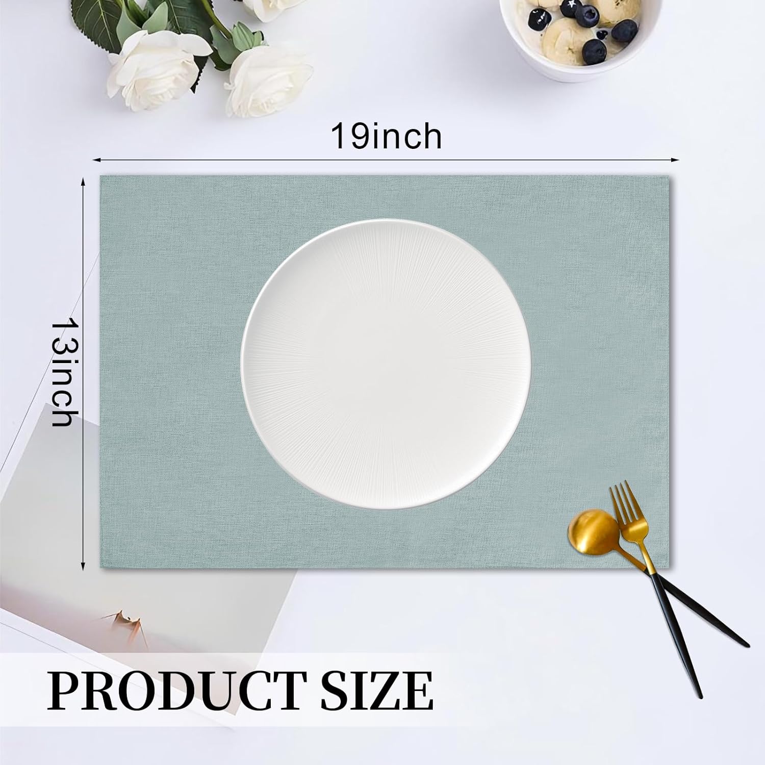 Placemats Set of 6 Linen Type Fabric Cloth Placemats, 19 x 13 Inch Double Layered Thick Wrinkle Free Heat Resistant Table Place, for Dining, Kitchen, Party (Light Gray, 48 * 33cm)