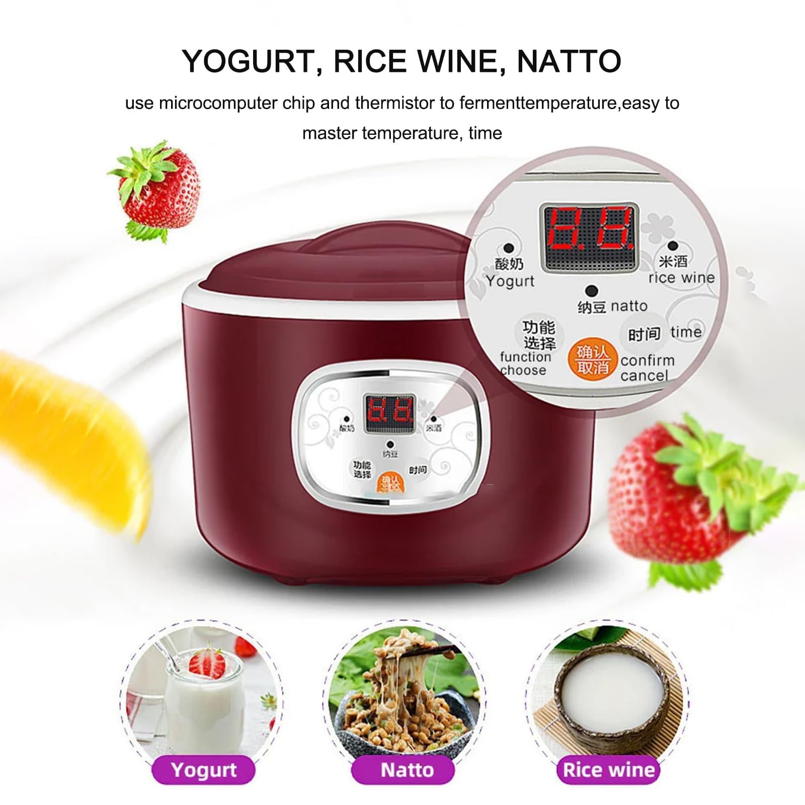 Yogurtiera Completamente Automatica, 2 Tipi Di Fermentazione: Rivestimento in Acciaio Inossidabile + 4 Tazze Da 100 Ml, Controllo Intelligente, Tempo Regolabile, Per Yogurt,A