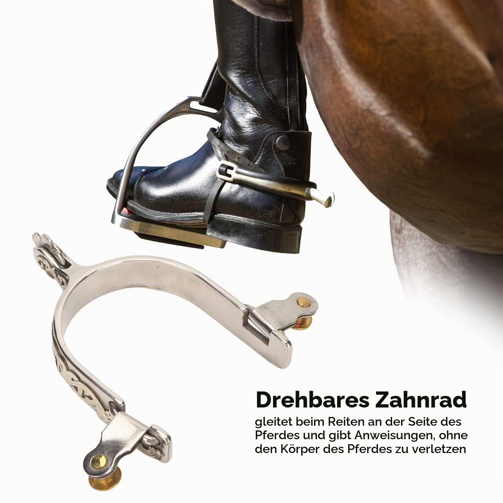 Cyrank Pferd Spurs, Edelstahl Spurs West Cowboy Stil Spurs Western Spurs Pferd Boot Spurs mit Blume Schnitzen West Spur Bull Riding Spurs Cowboy Spurs Zahnradketten Westliche Cowboy Spurs für Reiten