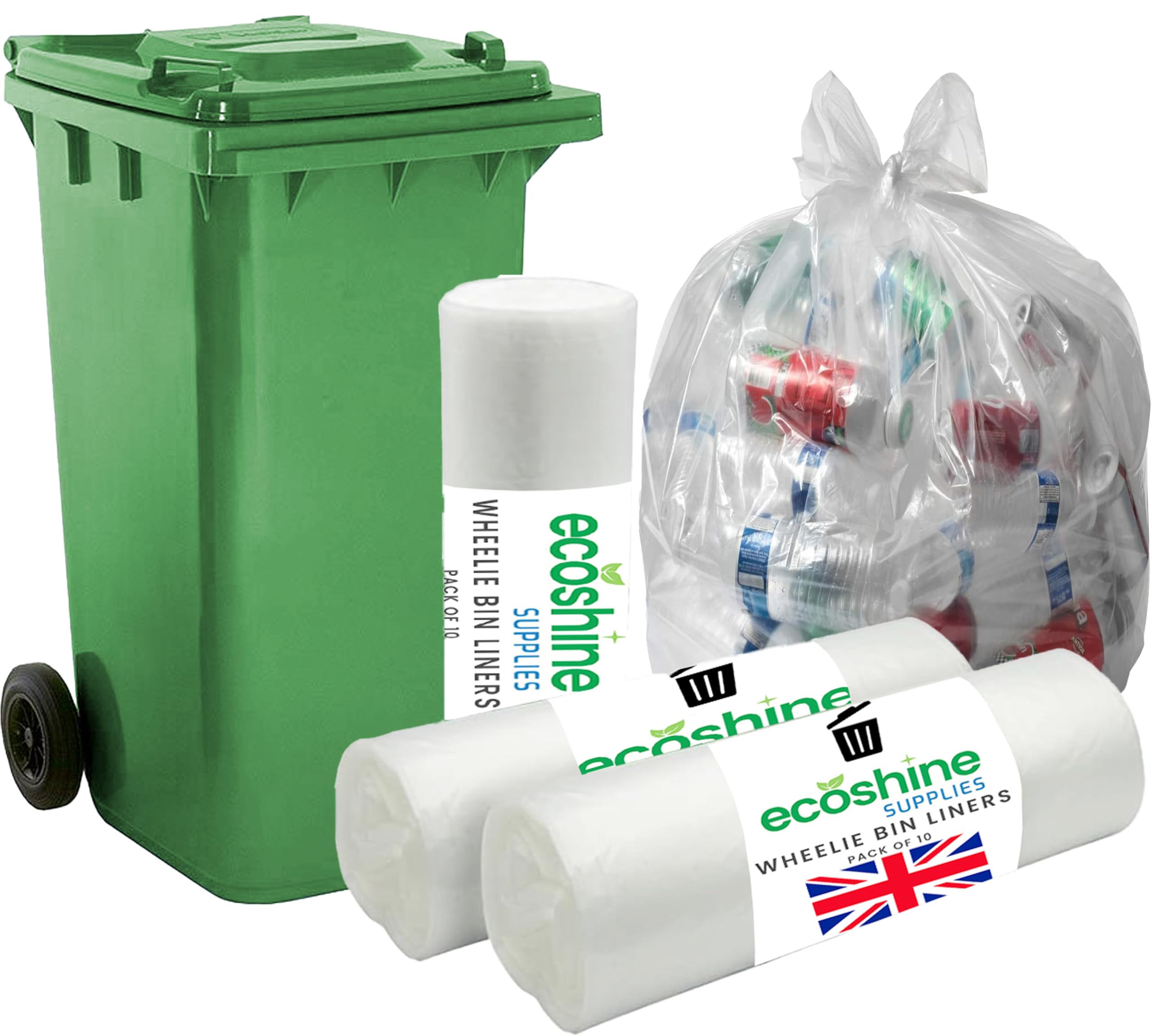 Strong Clear Wheelie Bin Liners Heavy Duty Rubbish Sacks for Big Refuse Bins 240 Litre Refuse Sacks Heavy Duty (50)