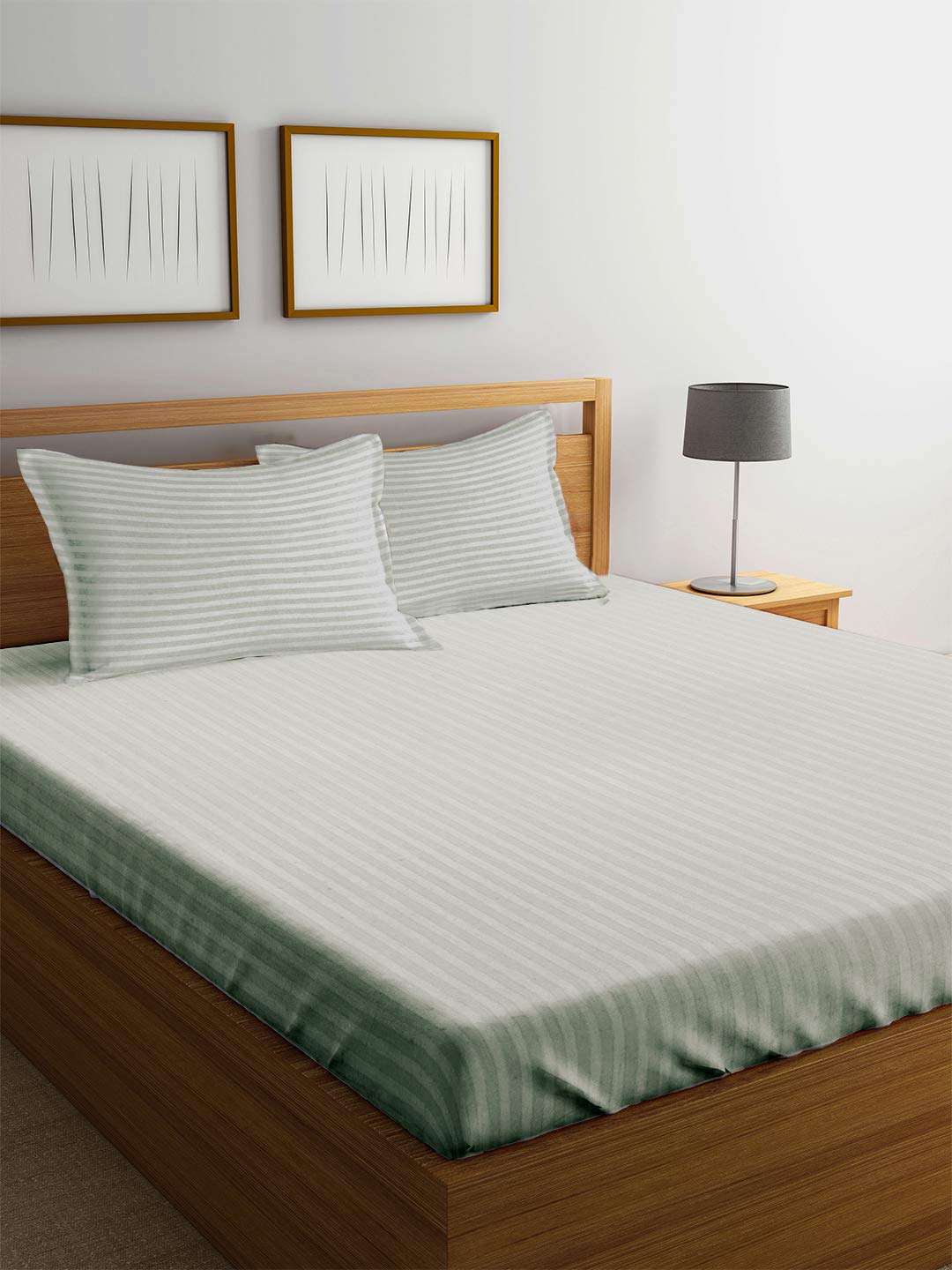 Mark Home100% Cotton Classic Sateen 1cm Stripe 210 TC King Bed Sheet Set Silver